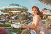 Spring Afternoon in a Retro Sci-Fi 1950s Suburb